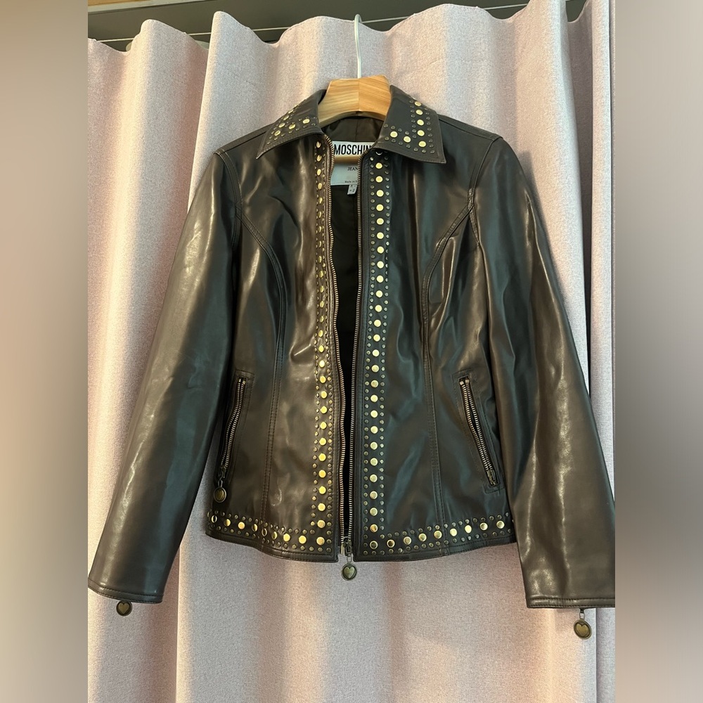 Moschino Jeans Women's Brown Leather Jacket US6